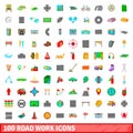 100 roadwork icons set, cartoon style