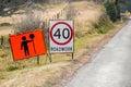 Roadwork sign with 40 km h speed limit on a roadside in Australia