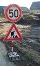 Roadwork and slowdown sign Royalty Free Stock Photo