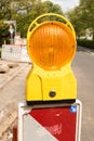 Roadwork warning light - orange beacon, construciton site, traffic Royalty Free Stock Photo