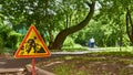 Roadworks sign. general plan. color nature. day light