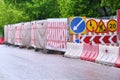 roadworks signs on the highway general plan color