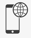 Roaming icon. Smartphone and globe vector symbol.