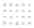 Roaming line icons collection. Wanderlust, Traverse, Globe-trotting, Explore, Ramble, Meander, Wandering vector and