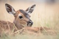 roan antelope calf lying in the grass