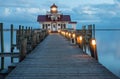 Roanoke Marshes Light and Boardwalk on Shallowbag Bay Manteo North Carolina Royalty Free Stock Photo