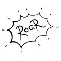 Roar. Cartoon roar tiger with hand lettering , decor elements.