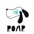 Roar - Cute hand drawn nursery poster with cartoon dog and lettering in scandinavian style.