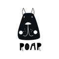 Roar - Cute hand drawn nursery poster with cartoon dog and lettering in scandinavian style.