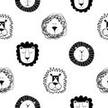 Roar Lion and cute lion pattern - funny vector character drawing seamless pattern.