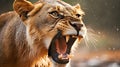 Angry Lioness looking for prey, Portrait of Lioness, close up - AI generated