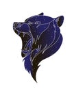 Roaring aggressive bear head. Vector line animal illustration, night sky color silhouette isolated on white background Royalty Free Stock Photo