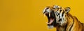 Roaring big tiger on bright yellow background. Angry big cat Royalty Free Stock Photo