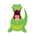 Roaring crocodile isolated on white background. Cartoon illustration.