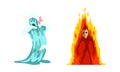 Roaring Fire and Water as Fantastic Elemental Creature Vector Set