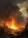 A roaring firestorm that leaves an apocalyptic wasteland in its wake.. AI generation