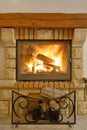 Roaring flames in fireplace