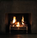 Roaring flames in a modern fireplace