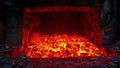 A roaring furnace filled with redhot liquid that glows in the darkness of the smelting room