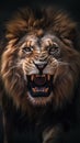 Intense Close-Up of an Angry Lion Charging. Generative AI