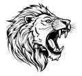 Roaring Lion face . Sketchy, graphical, black and white portrait of a lions head on a white background. Vector Logo