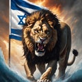 Roaring Lion In Water With Israeli Flag Royalty Free Stock Photo