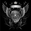 Roaring Lion Winged Shield Insignia Royalty Free Stock Photo