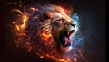 Roaring Mighty Fantasy Lion with Flames and Glowing Aura. Generative ai