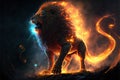 Roaring mighty fantasy lion with flames and glowing lights