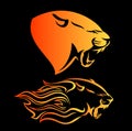 Roaring panther side view head among fire flames vector design