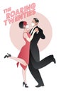 Roaring Twenties. Couple dancing charleston wearing retro clothes and face mask Royalty Free Stock Photo