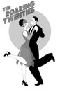 Roaring Twenties. Couple dancing charleston wearing retro clothes and face mask