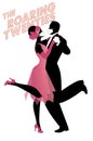 Roaring Twenties. Couple dancing charleston wearing retro clothes and face mask Royalty Free Stock Photo