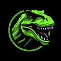 Roaring tyrannosaurus. T-rex Logo emblem on a dark background. Vector illustration. Royalty Free Stock Photo