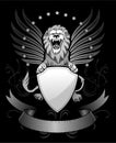 Roaring Winged Lion with Shield Royalty Free Stock Photo