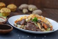 Roast beef meat with vegetables and rice Royalty Free Stock Photo