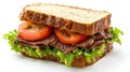 Roast Beef Sandwich on Bread Isolated on White Background Royalty Free Stock Photo