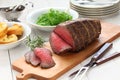 Roast beef with yorkshire pudding Royalty Free Stock Photo