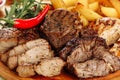 Roast Beefsteak Loin Chop Fried Potato Closeup Royalty Free Stock Photo