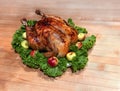 Roast capon turkey,chicken on the light wooden background