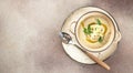 Roast cauliflower soup on a light background, Long banner format. top view Royalty Free Stock Photo