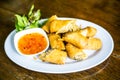 Roast chicken arranged on banana leaf street food