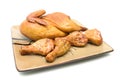 Roast chicken carcass and chicken legs on a white background Royalty Free Stock Photo