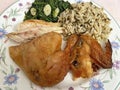 Roast Chicken Dinner With Spinach and Rice Royalty Free Stock Photo