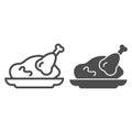 Roast chicken line and glyph icon. Roasted turkey vector illustration isolated on white. Grilled meat outline style Royalty Free Stock Photo