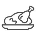 Roast chicken line icon. Roasted turkey vector illustration isolated on white. Grilled meat outline style design