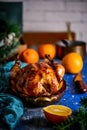 Roast chicken with orange and ginger.style rustic Royalty Free Stock Photo