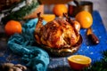 Roast chicken with orange and ginger.style rustic Royalty Free Stock Photo