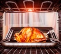 Roast chicken in the oven. Royalty Free Stock Photo