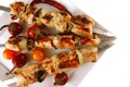 Roast chicken shish kebab on white Royalty Free Stock Photo